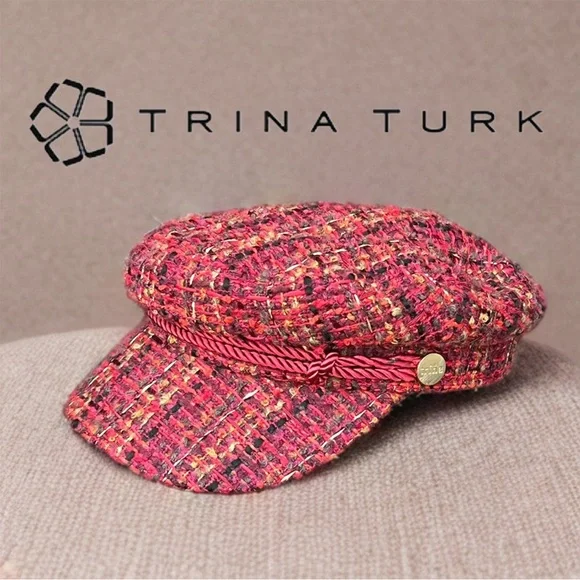 TRINA TURK Pink tweed newsboy hat - Picture 1 of 7